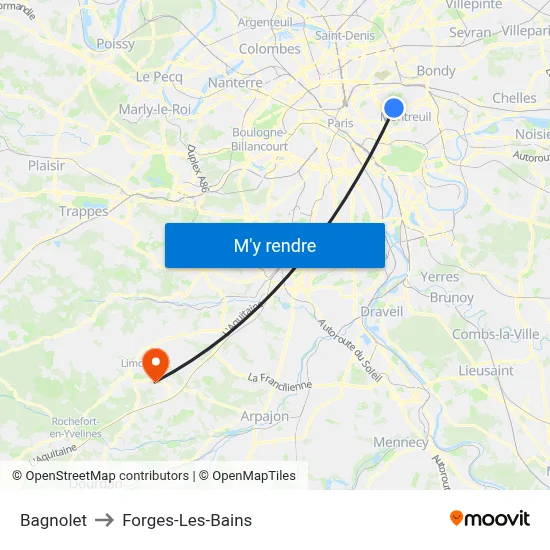 Bagnolet to Forges-Les-Bains map