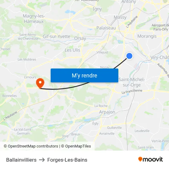 Ballainvilliers to Forges-Les-Bains map