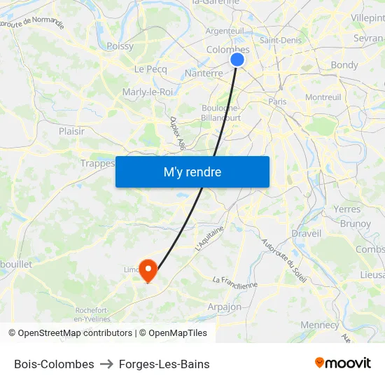 Bois-Colombes to Forges-Les-Bains map