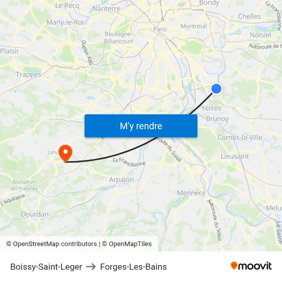 Boissy-Saint-Leger to Forges-Les-Bains map