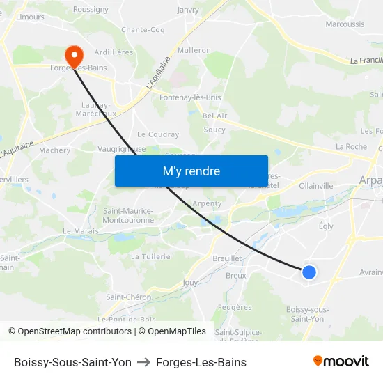 Boissy-Sous-Saint-Yon to Forges-Les-Bains map