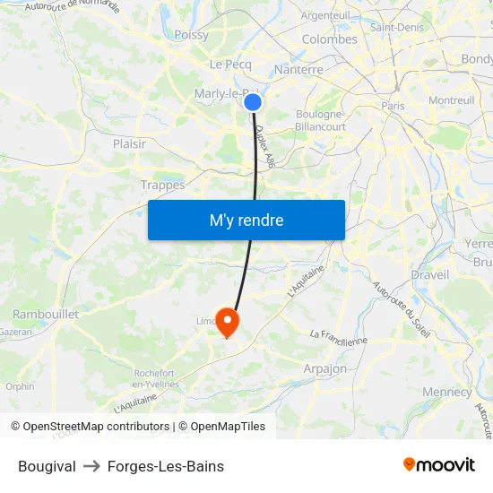 Bougival to Forges-Les-Bains map