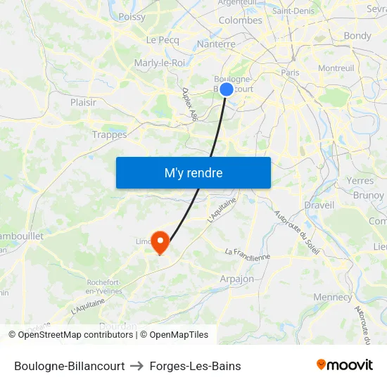 Boulogne-Billancourt to Forges-Les-Bains map