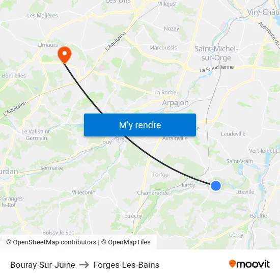 Bouray-Sur-Juine to Forges-Les-Bains map