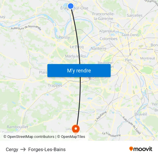 Cergy to Forges-Les-Bains map