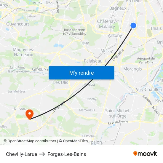 Chevilly-Larue to Forges-Les-Bains map