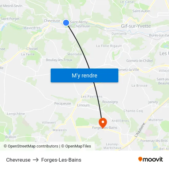 Chevreuse to Forges-Les-Bains map