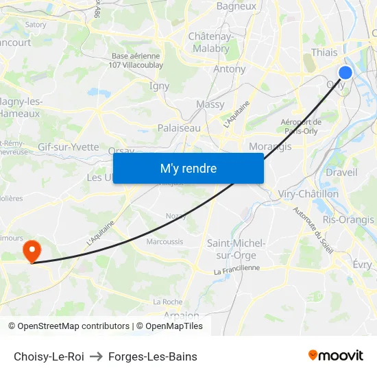 Choisy-Le-Roi to Forges-Les-Bains map