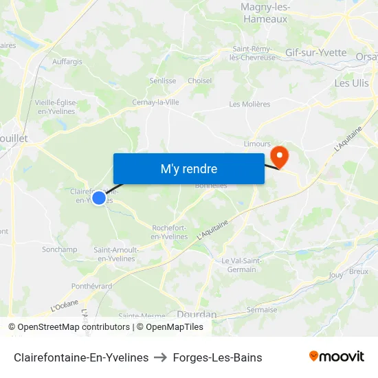 Clairefontaine-En-Yvelines to Forges-Les-Bains map