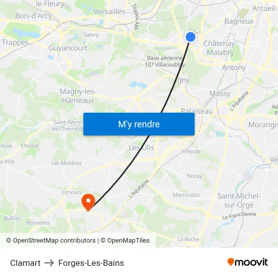 Clamart to Forges-Les-Bains map