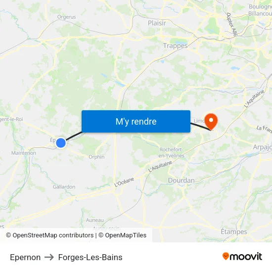 Epernon to Forges-Les-Bains map