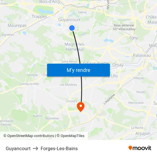 Guyancourt to Forges-Les-Bains map