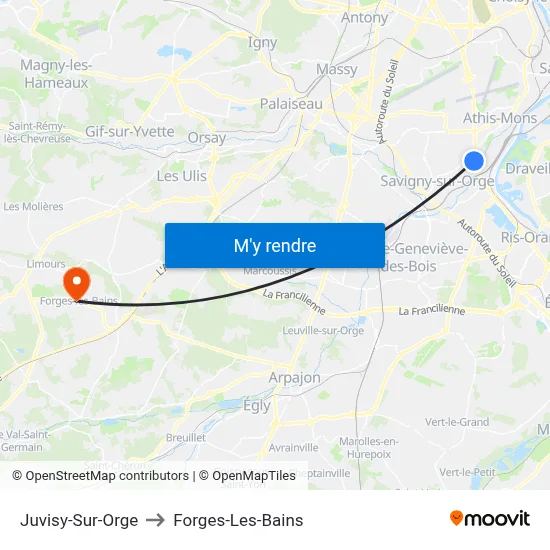 Juvisy-Sur-Orge to Forges-Les-Bains map
