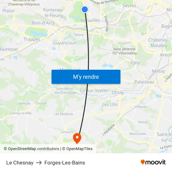 Le Chesnay to Forges-Les-Bains map