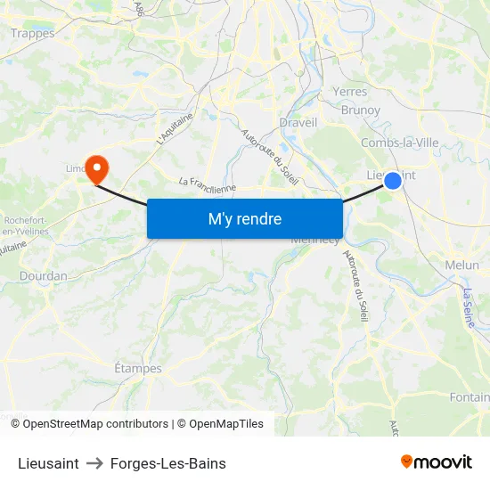 Lieusaint to Forges-Les-Bains map