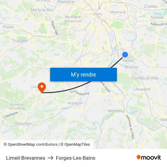 Limeil-Brevannes to Forges-Les-Bains map