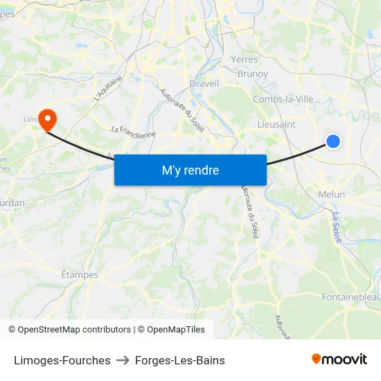 Limoges-Fourches to Forges-Les-Bains map
