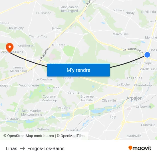 Linas to Forges-Les-Bains map