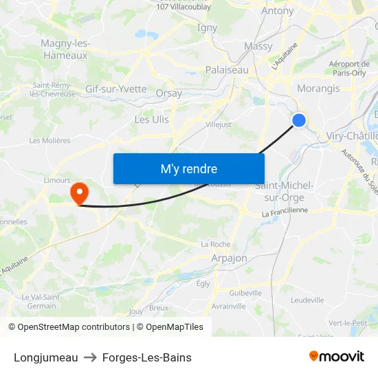 Longjumeau to Forges-Les-Bains map