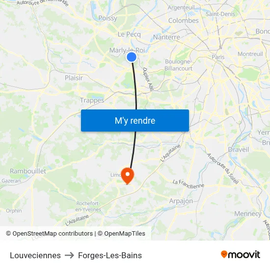 Louveciennes to Forges-Les-Bains map