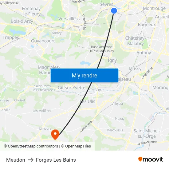 Meudon to Forges-Les-Bains map