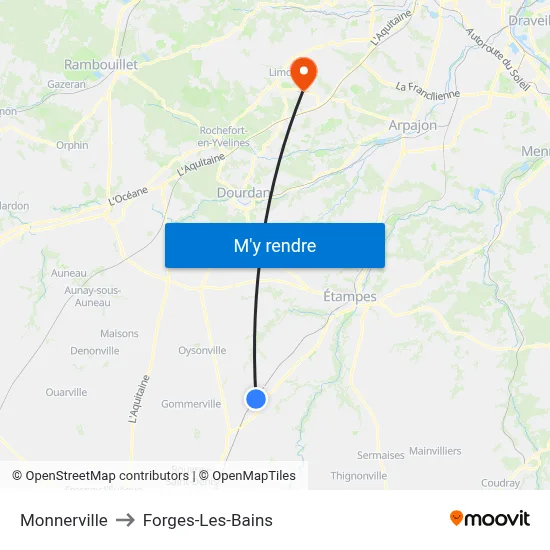 Monnerville to Forges-Les-Bains map