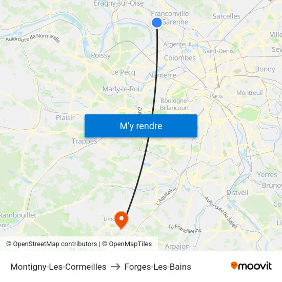 Montigny-Les-Cormeilles to Forges-Les-Bains map
