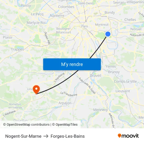 Nogent-Sur-Marne to Forges-Les-Bains map