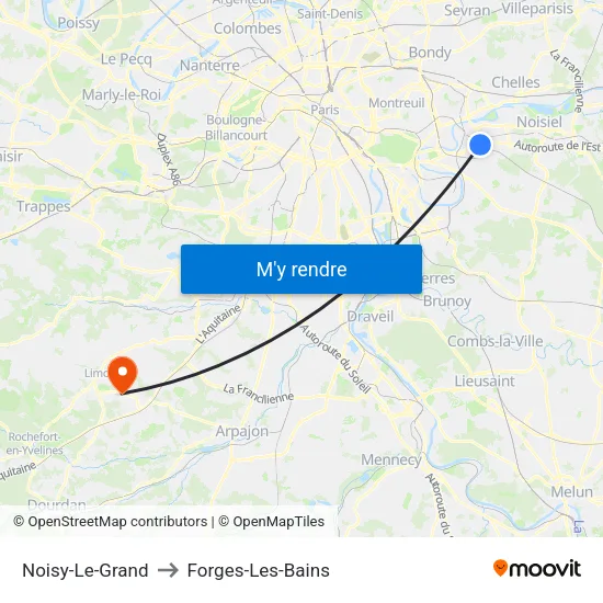 Noisy-Le-Grand to Forges-Les-Bains map