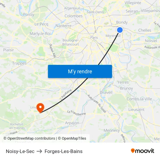 Noisy-Le-Sec to Forges-Les-Bains map