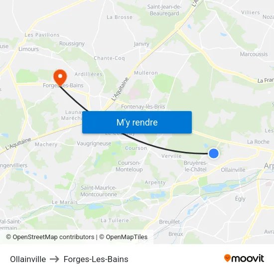 Ollainville to Forges-Les-Bains map