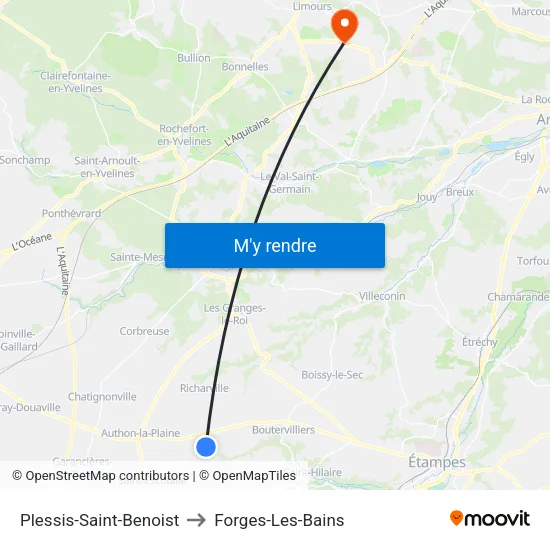 Plessis-Saint-Benoist to Forges-Les-Bains map