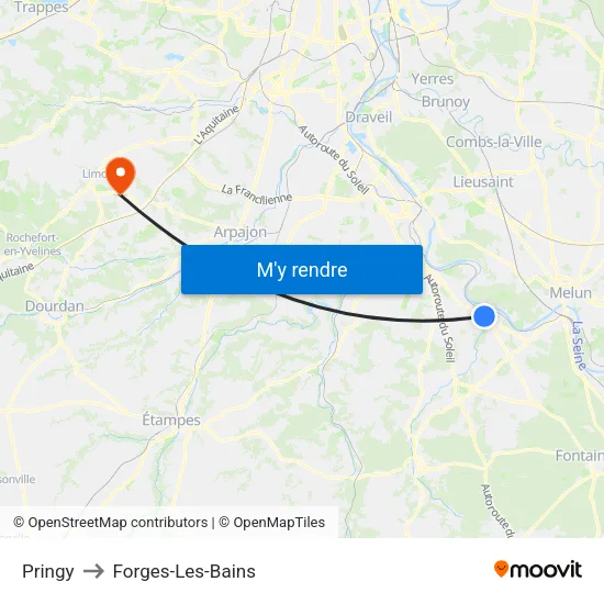 Pringy to Forges-Les-Bains map
