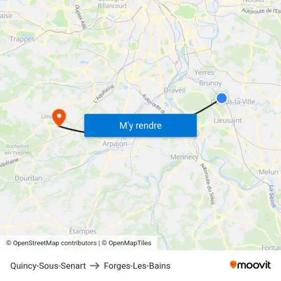 Quincy-Sous-Senart to Forges-Les-Bains map