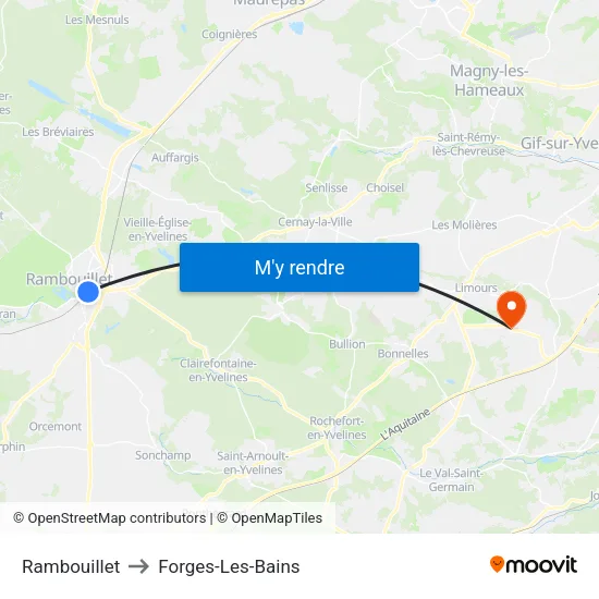 Rambouillet to Forges-Les-Bains map