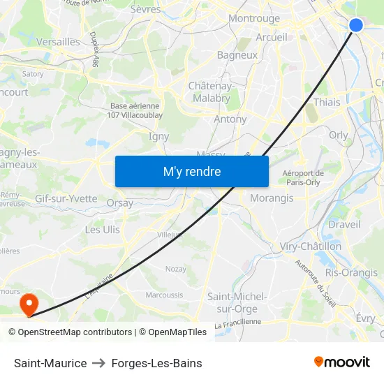 Saint-Maurice to Forges-Les-Bains map