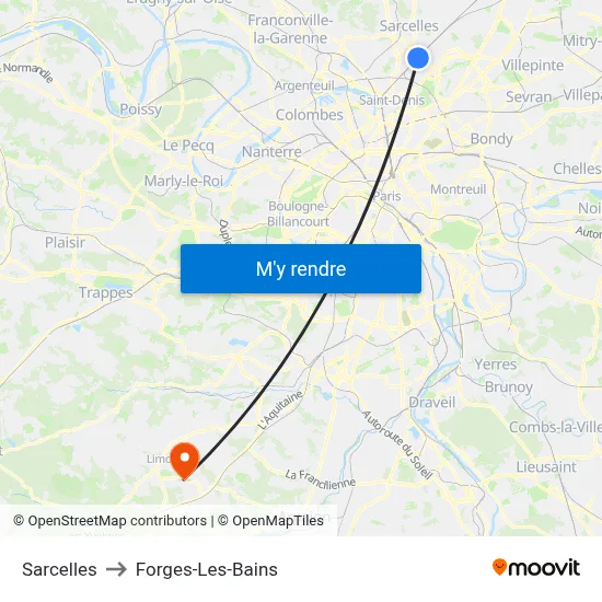 Sarcelles to Forges-Les-Bains map