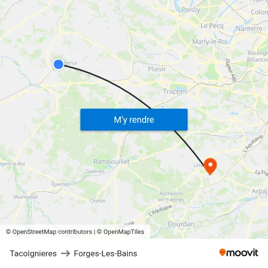 Tacoignieres to Forges-Les-Bains map