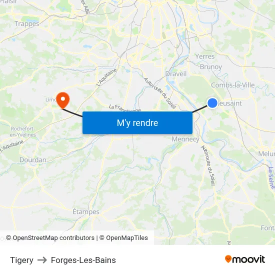 Tigery to Forges-Les-Bains map