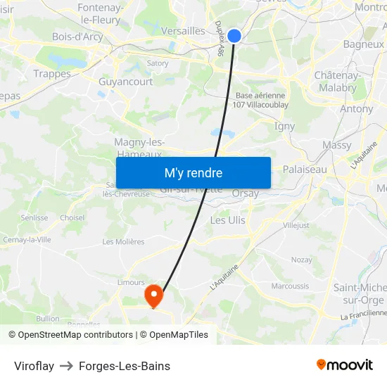 Viroflay to Forges-Les-Bains map