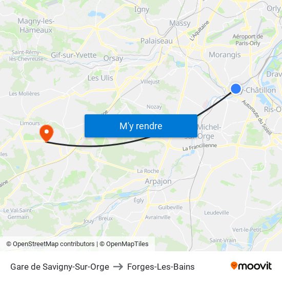 Gare de Savigny-Sur-Orge to Forges-Les-Bains map