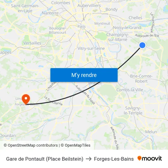 Gare de Pontault (Place Beilstein) to Forges-Les-Bains map