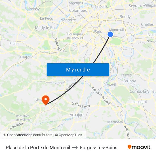 Place de la Porte de Montreuil to Forges-Les-Bains map