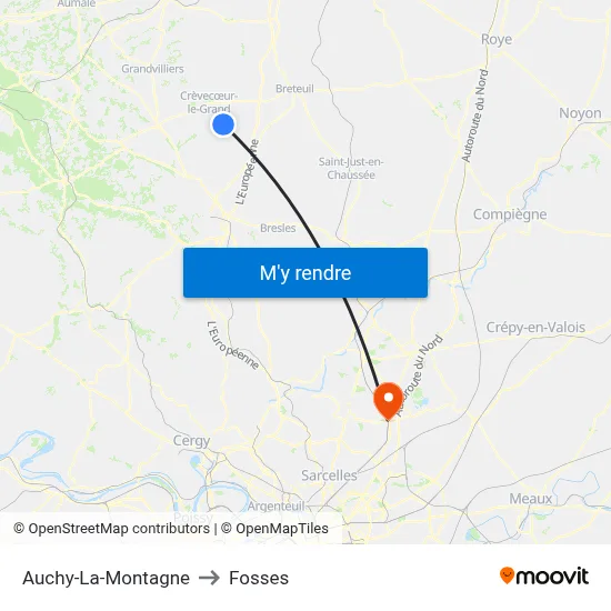 Auchy-La-Montagne to Fosses map