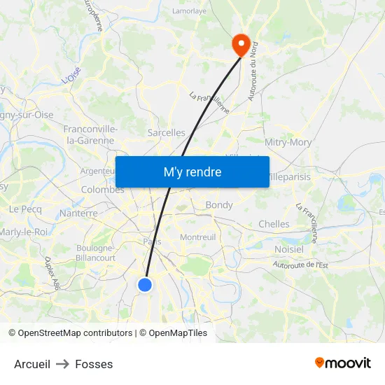 Arcueil to Fosses map