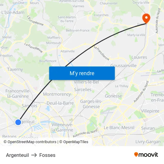 Argenteuil to Fosses map