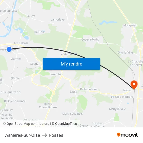Asnieres-Sur-Oise to Fosses map
