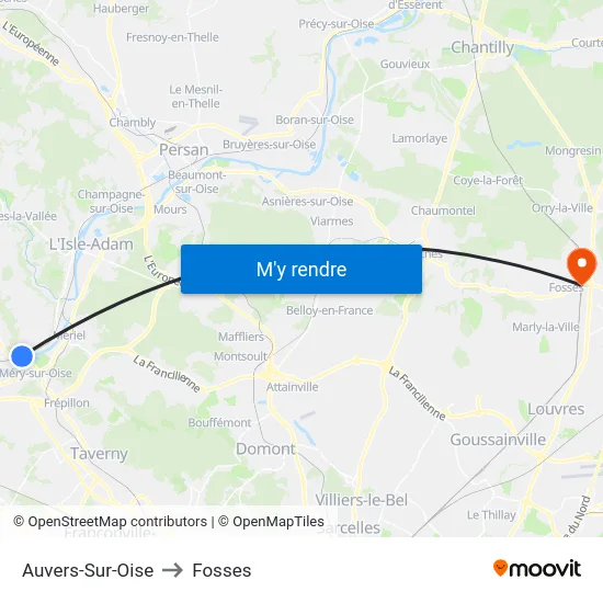 Auvers-Sur-Oise to Fosses map
