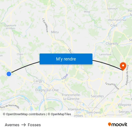 Avernes to Fosses map