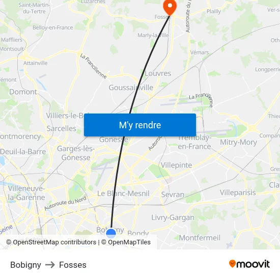 Bobigny to Fosses map